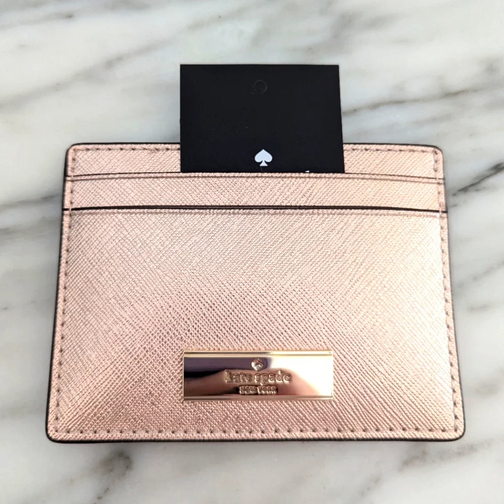 NWT Kate Spade Limited Edition Kenzie Saffia Cardholder Metallic Rose Gold